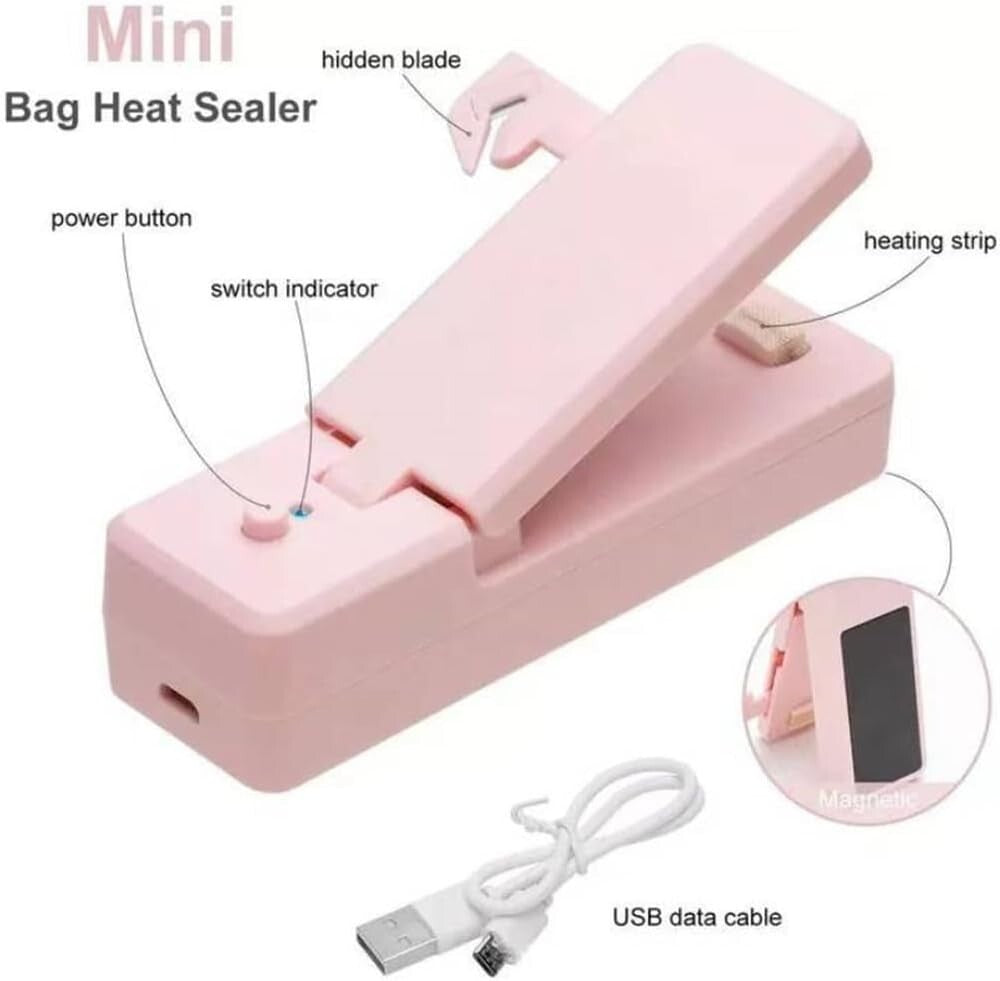 Mini Portable Bag Sealer & Cutter with Detachable Hook