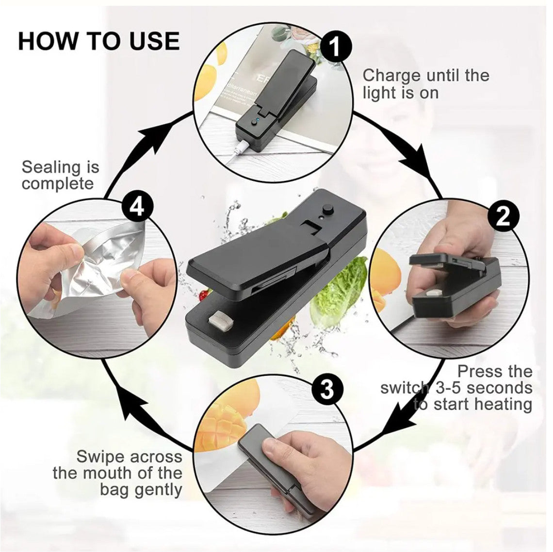 Mini Portable Bag Sealer & Cutter with Detachable Hook