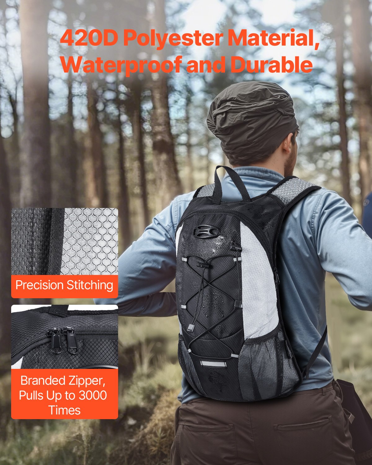 Hydration Backpack with 2L TPU Water Bladder, Hydration Pack Backpack, Lightweight Hiking Water Backpack for Men Women, Hydro Water Daypack for Hiking, Running, Cycling, Camping &amp; Rave