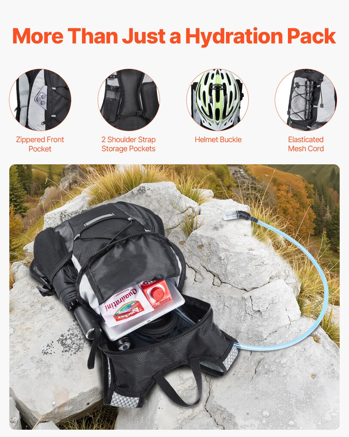 Hydration Backpack with 2L TPU Water Bladder, Hydration Pack Backpack, Lightweight Hiking Water Backpack for Men Women, Hydro Water Daypack for Hiking, Running, Cycling, Camping &amp; Rave
