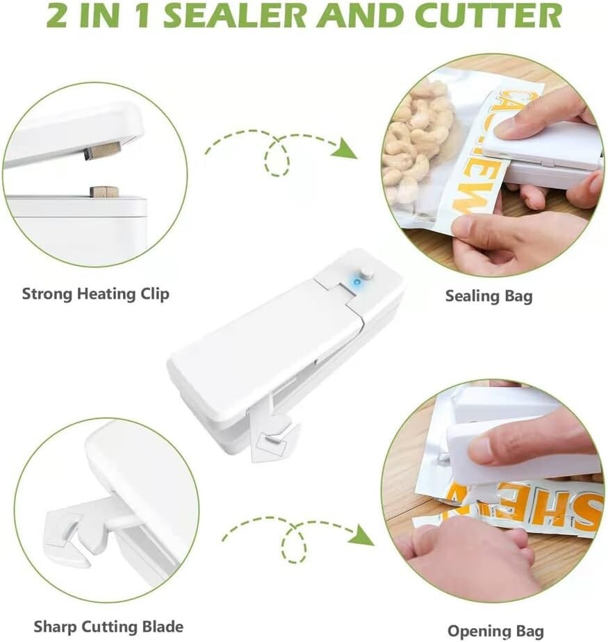 Mini Portable Bag Sealer &amp; Cutter with Detachable Hook