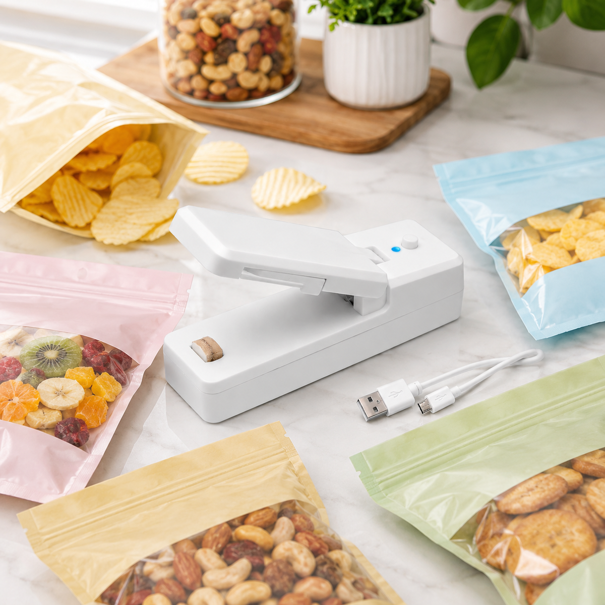 Mini Portable Bag Sealer &amp; Cutter with Detachable Hook