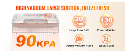 Succebuy 90Kpa 130W Vacuum Sealer Food Packaging Machine with Free 10Pcs Vacuum Bags for Household Kitchen Vacuum Food Sealing